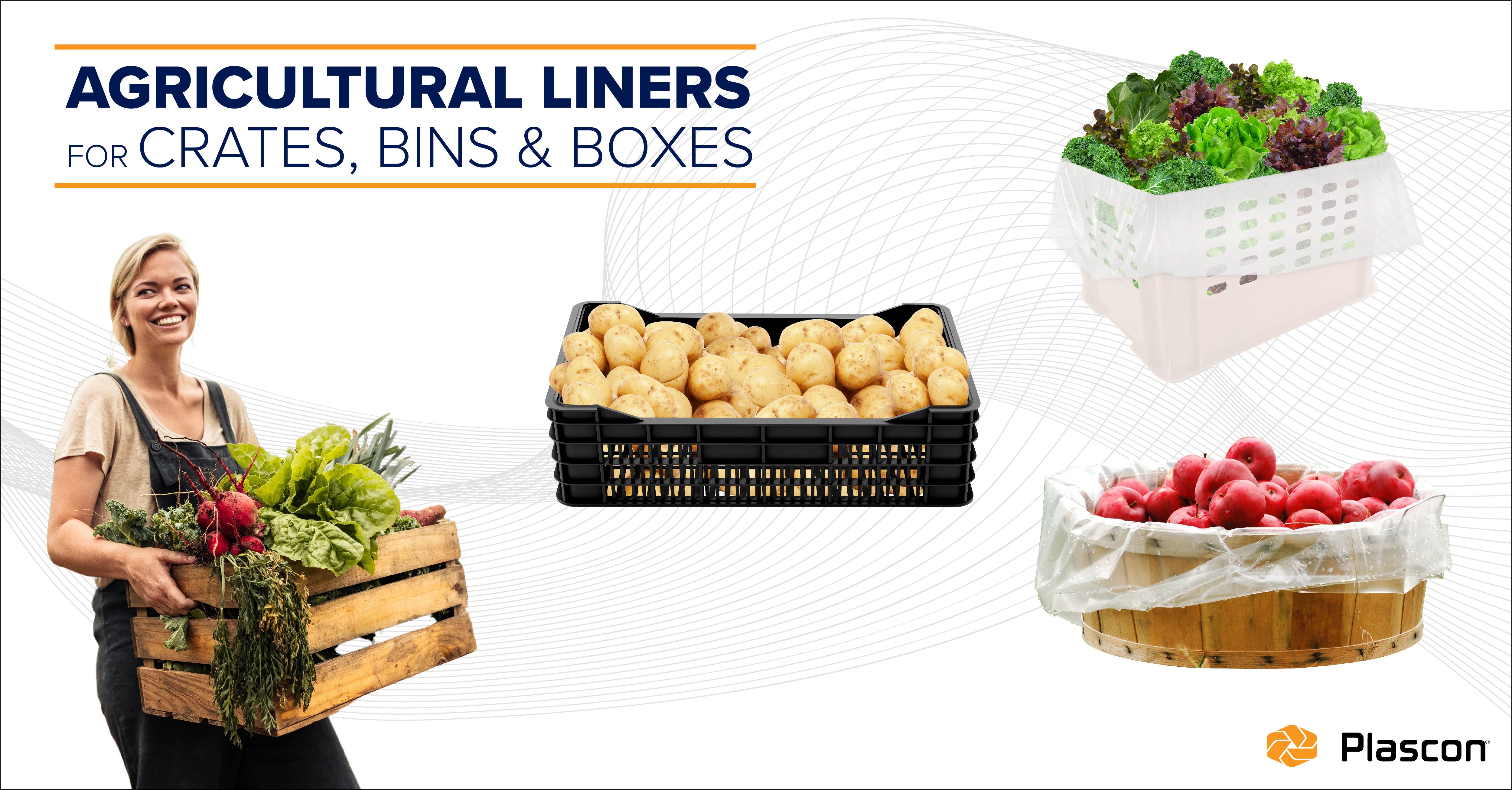 Agricultural food grade liners for bins, crates, and boxes