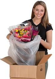 box liner with floral arrangement