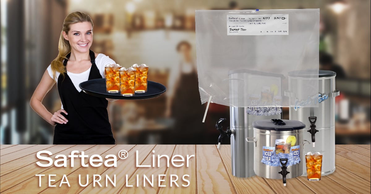 saftea tea urn liners - waitress serving tray of iced tea